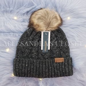 Pendleton Hat Beanie Black Merino Wool Alpaca Blend Knit Faux Fur Cottagecore